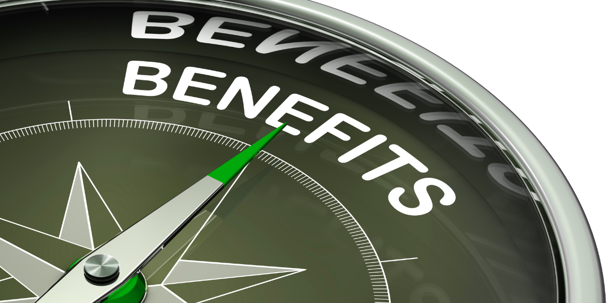 Compass pointing to the word "Benefits," symbolizing direction and focus on employee and voluntary benefits.